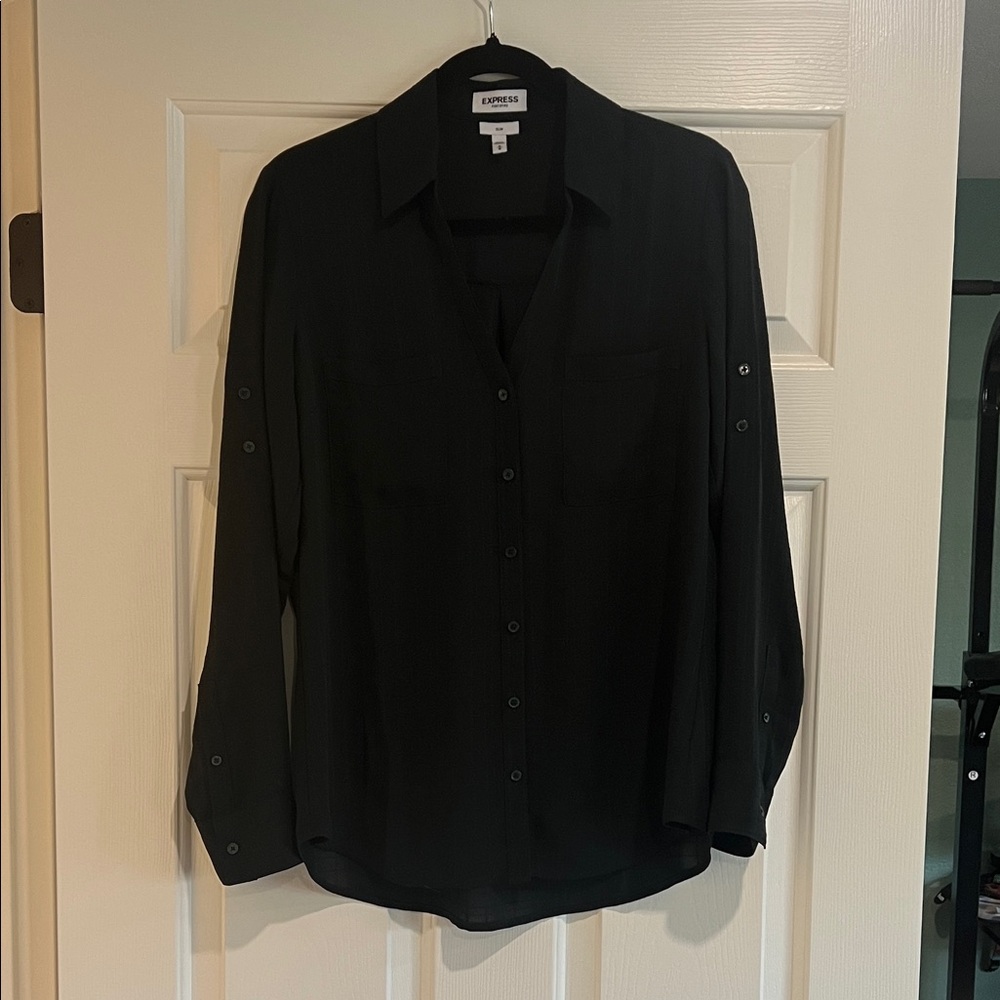 Express Women's Portofino Slim Dark Green Button-Down Shirt